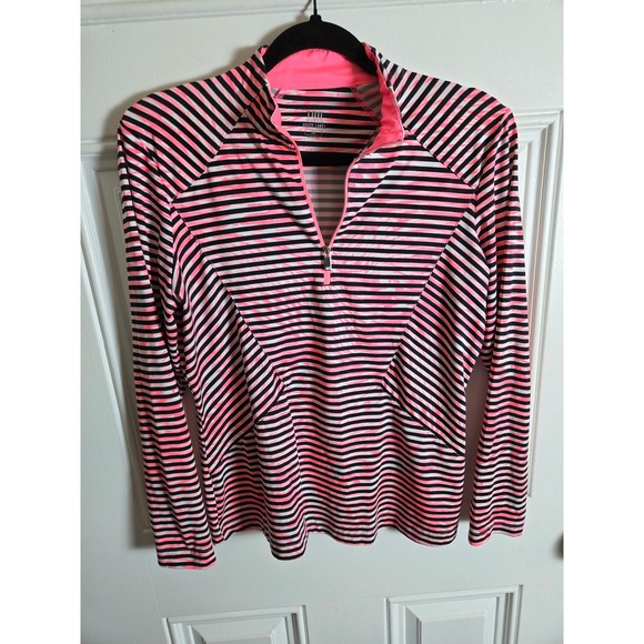 Tail White Label Tops - Tail White Label Women's Medium Quarter Zip Pullover Pink Black Striped Golf Top